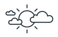 Simple icon in line art style with sun and clouds. Partly sunny weather forecast. Linear flat vector illustration Royalty Free Stock Photo