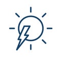 Simple icon in line art style of sun and flash of lightning. Thunderstorm and sunny weather. Linear flat vector Royalty Free Stock Photo