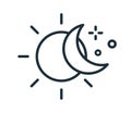 Simple icon in line art style with sun and half moon. Change of day and night concept. Linear flat vector illustration Royalty Free Stock Photo