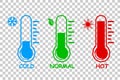 Simple icon, Liquid Thermometer, cold normal and Hot at transparent effect background