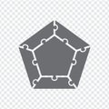 Simple icon pentagon puzzle in gray. Simple icon pentagon puzzle of the five elements and center on transparent background.