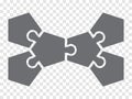 Simple icon pentagon puzzle in gray. Simple icon puzzle of the six elements on transparent background