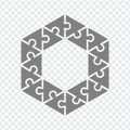 Simple icon polygonal puzzle in gray. Simple icon polygonal puzzle of the eighteen elements on transparent background. Puzzle of H