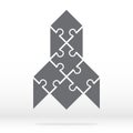 Simple icon polygonal puzzle in gray. Simple icon polygonal puzzle of the nine elements on gray background. Puzzle of Rocket.