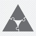 Simple icon polygonal puzzle in gray. Simple icon puzzle triangle of the three elements on transparent background Royalty Free Stock Photo