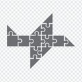 Simple icon polygonal puzzle in gray. Simple icon polygonal puzzle of thirteen elements on transparent background. Concept Puzzle