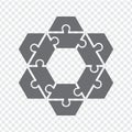 Simple icon polygonal puzzle in gray. Simple icon polygonal puzzle of the twelve elements on transparent background. Puzzle of Hex