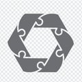 Simple icon puzzle in gray. Simple icon hexagon puzzle of six elements on transparent background