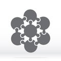 Simple icon puzzle in gray. Simple icon puzzle of the six circles and center elements on transparent background your web site desi