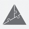 Simple icon puzzle in gray. Simple icon triangle puzzle of the three different elements on transparent background Royalty Free Stock Photo