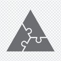 Simple icon puzzle in gray. Simple icon triangle puzzle of the three elements on transparent background