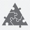 Simple icon puzzle in gray. Simple icon triangle puzzle of the three elements on transparent background Royalty Free Stock Photo