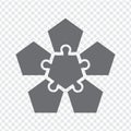 Simple icon puzzle in gray. Simple pentagon puzzle of the five elements on transparent background your web site design, logo, app,