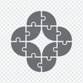 Simple icon puzzle in gray. Simple icon puzzle of the twelve elements on transparent background. Twelve pieces polygonal puzzle.