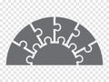 Simple icon puzzles in gray. Simple icon half circle puzzle of the six elements and center on transparent background