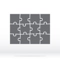 Simple icon puzzles in gray. Simple icon puzzle of the twelve elements on gray background. Simple icon puzzle four on three pieces