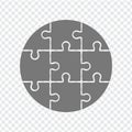 Simple icon puzzles on transparent background. Gray circle of puzzle. Simple icon puzzle of the nine elements