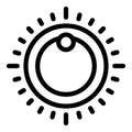 Round control knob with lines spreading outward representing power and control