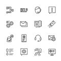 Simple icon set call center and technical support, assistance and help around clock. Contains such symbols phone
