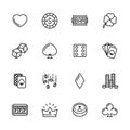 Simple icon set casino, gambling and card games. Contains such symbols dice, cards, suit, chips, money, bets, jackpot Royalty Free Stock Photo
