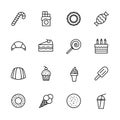 Simple icon set confectionery, pastries and sweets. Contains such symbols lollipop, chocolate bar, candy, donut Royalty Free Stock Photo