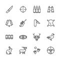 Simple icon set forest hunting. Contains such symbols knife, bullets, ammunition, hunting rifle, weapon, binoculars Royalty Free Stock Photo