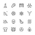 Simple icon set scientific research laboratory. Contains such symbols chemical flask, molecules, atom, radiation