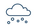 Simple icon with snow or hail falling from cloud. Snowy weather logo in line art style. Contoured flat vector