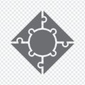 Simple icon square puzzle in gray. Simple icon pentagon puzzle of the four elements and center on transparent background