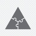 Simple icon triangle puzzle in gray. Simple icon triangle puzzle of the three elements on transparent background