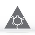 Simple icon triangle puzzle in gray. Simple icon triangle puzzle of the three elements and center on white background.