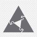 Simple icon triangular puzzle in gray. Simple icon puzzle triangle of the three elements on transparent background Royalty Free Stock Photo