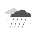 Simple icon of wet and rainy weather with drops falling from cloud. Raincloud logo with heavy rain and linear raindrops