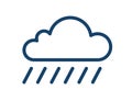 Simple icon of wet and rainy weather with drops falling from cloud. Raincloud logo with heavy rain and linear raindrops