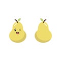 Simple icon of a yellow pear character in a flat cartoon kawaii style on a white isolated background. Vector Royalty Free Stock Photo