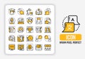 Simple Icons Set of Education Vector in yellow flat design. 64x64 Pixel Perfect