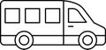 Simple icons on the theme of commuting to work or school, drawn in line minimalistic style