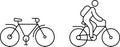 Simple icons on the theme of commuting to work or school, drawn in line minimalistic style
