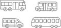 Simple icons on the theme of commuting to work or school, drawn in line minimalistic style