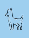 Simple illustrated dog outline. Blue background. Sharpie illustration.