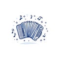 Hand-Drawn Accordion Doodle with Music Notes Royalty Free Stock Photo
