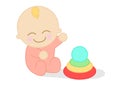 Simple Illustration of a Baby Boy Playing the Toys by Pitripiter