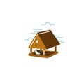 Simple illustration of birdhouse with bird in flat style. Vector. Royalty Free Stock Photo