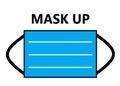 A simple illustration of a blue surgical face mask with black elastic secure bands