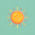 Simple illustration of a bright sun with rays on a turquoise background, AI-generated. Royalty Free Stock Photo