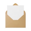Simple illustration of brown envelope with white document inside on white background Royalty Free Stock Photo