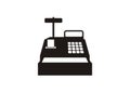 Cashier machine with opened drawer. Simple illustration in black and white.