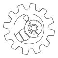 Simple illustration of electric angle grinder in gear icon Royalty Free Stock Photo