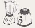 Illustration of a blender with a clear jug and a food processor with a square top on a white background Royalty Free Stock Photo