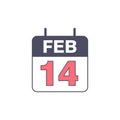 simple illustration February 14 calendar pink color flat design